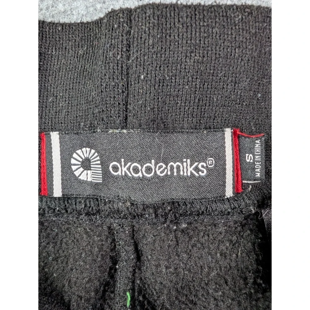 Akademiks Mens S Black Jogger Sweatpants Yellow Logo Zip Ankle Y2K Streetwear